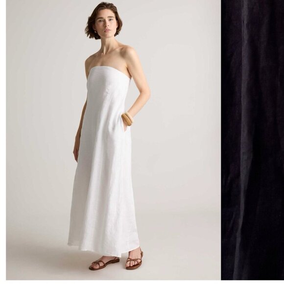 Quince European Linen Strapless Maxi Dress in Black - Picture 1 of 7